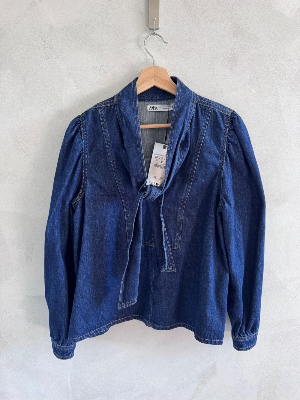 ZARA - Blue Denim Tie-Neck Jacket (NWT)
